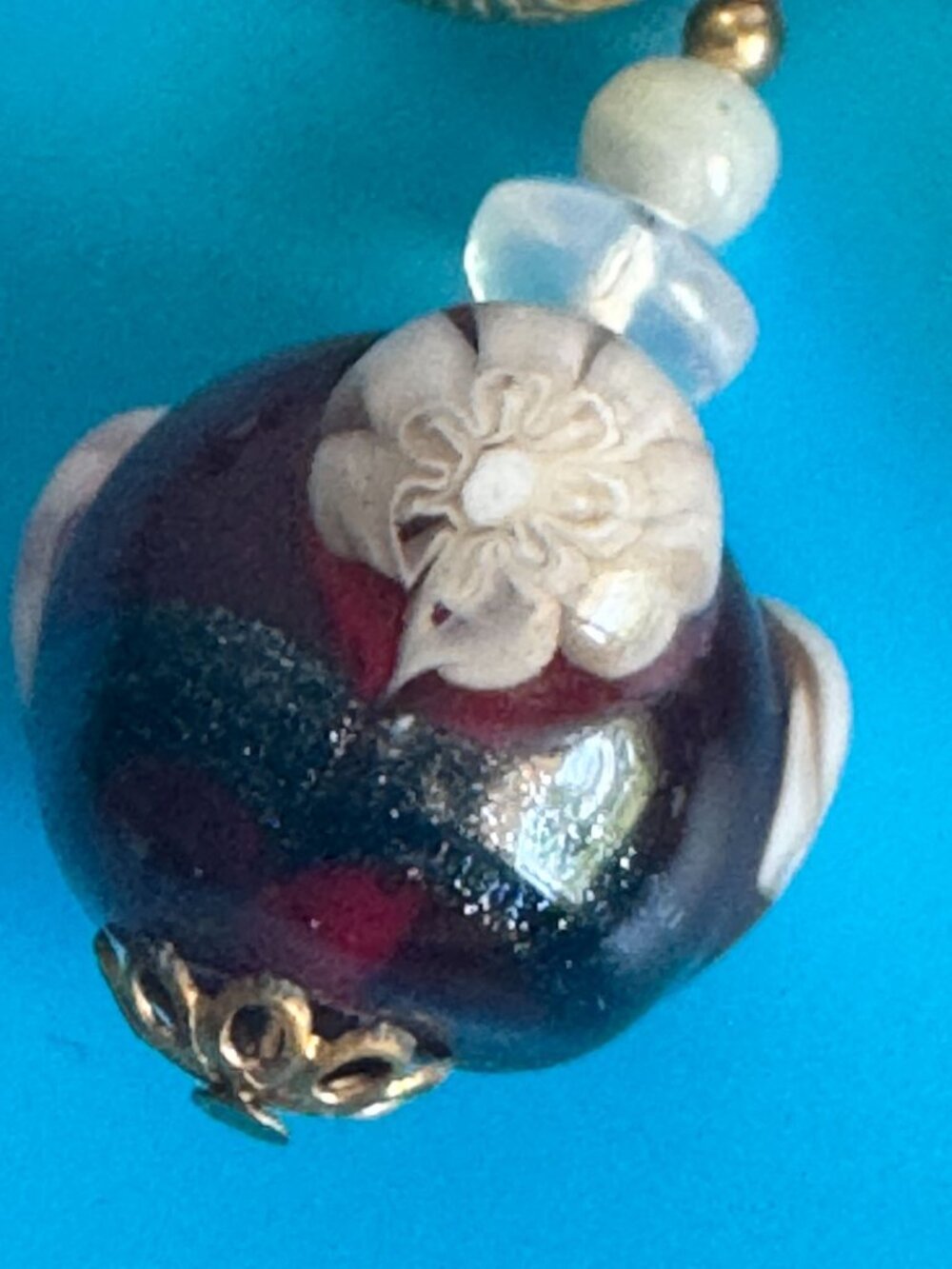 Vintage Venetian Wedding Cake Art Glass Bead Necklace Bracelet Earring Set GF - Picture 5 of 7